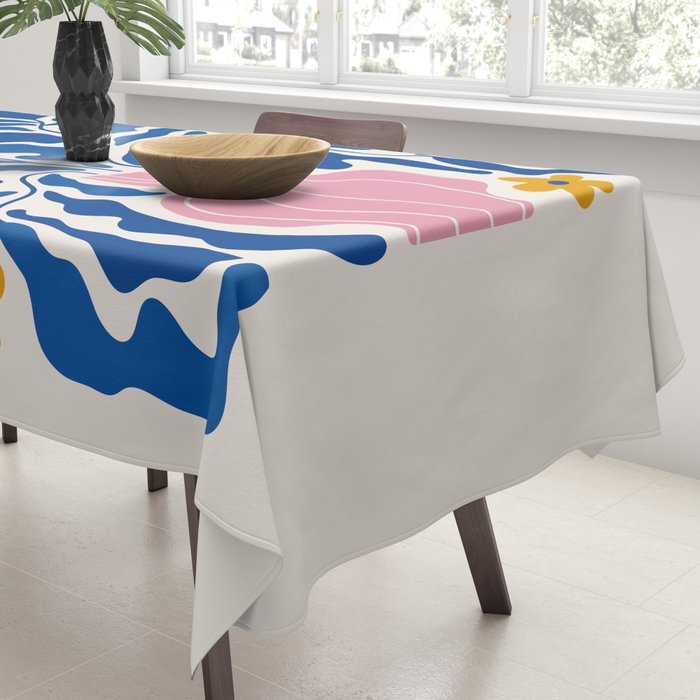 Summer Bloom: Electric Blue Leaves & Golden Poppies Tablecloth Gallery Image 3