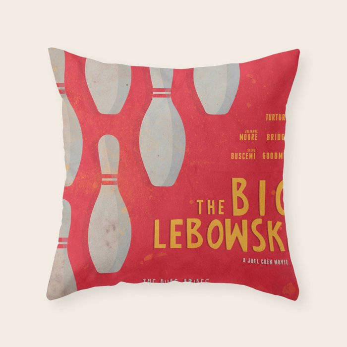 The Big Lebowski - Movie Poster, Coen brothers film, Jeff Bridges, John Turturro, bowling Throw Pillow Gallery Image 1