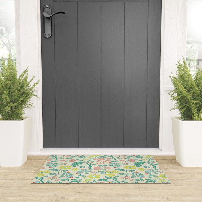 Classic Chinese-Inspired Pastel Floral Pattern Welcome Mat Gallery Image 3