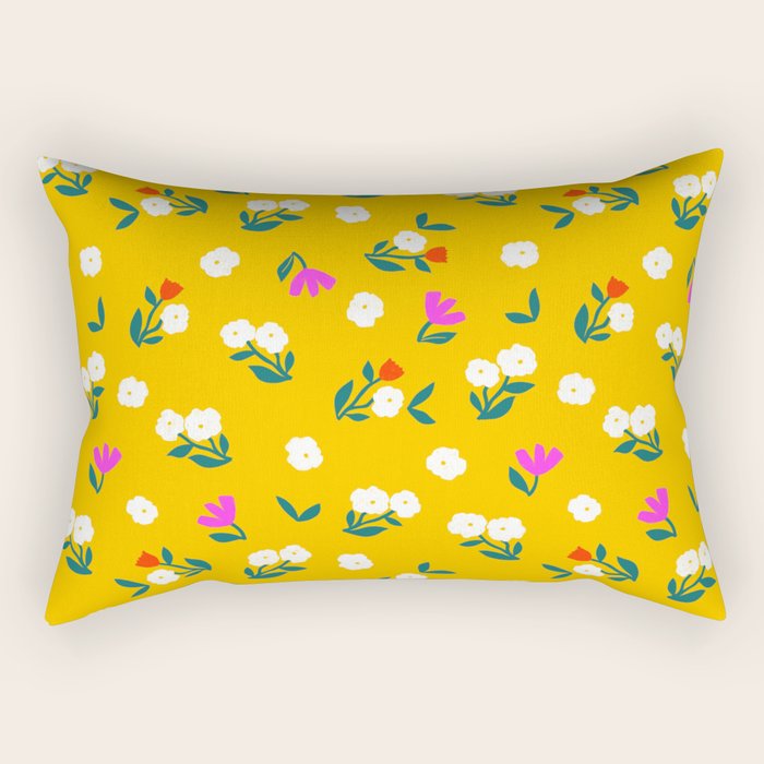 Dainty Blooms Pattern - Yellow Rectangular Pillow Gallery Image 2