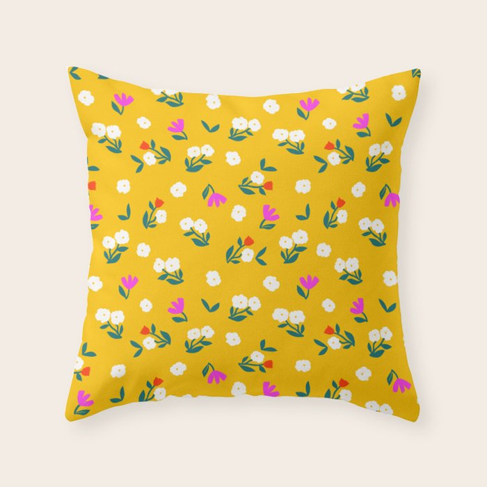 Dainty Blooms Pattern - Yellow Throw Pillow Gallery Image 6