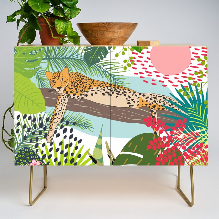 Colorful Jungle Cheetah Print Credenza Gallery Image 1