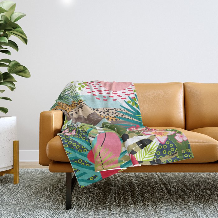 Colorful Jungle Cheetah Print Throw Blanket Gallery Image 1