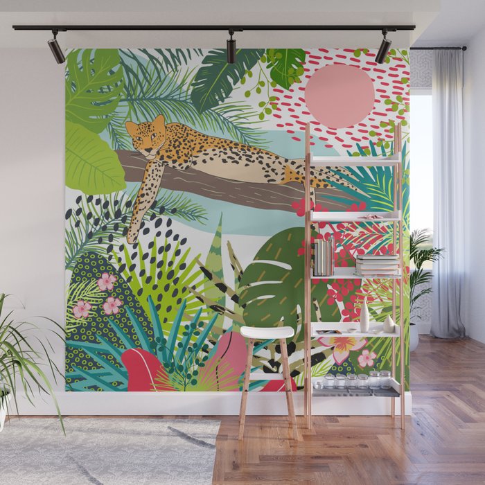 Colorful Jungle Cheetah Print Wall Mural Gallery Image 1