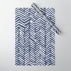 Boho Herringbone Pattern, Navy Blue and White Wrapping Paper Gallery Image 1