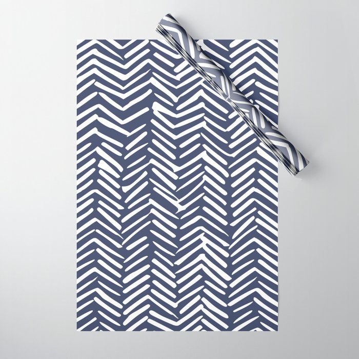Boho Herringbone Pattern, Navy Blue and White Wrapping Paper Gallery Image 1