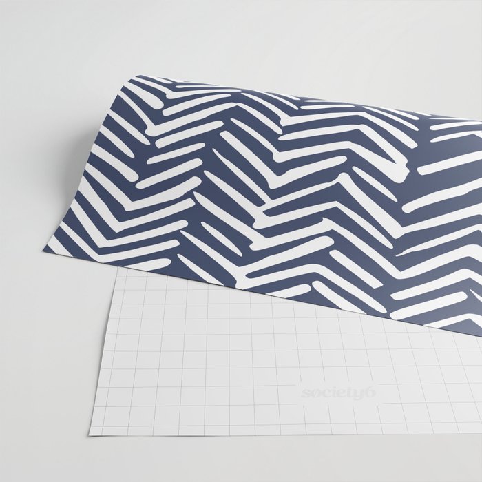 Boho Herringbone Pattern, Navy Blue and White Wrapping Paper Gallery Image 2