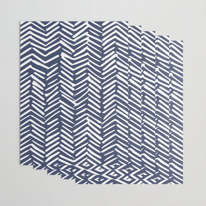 Boho Herringbone Pattern, Navy Blue and White Wrapping Paper Gallery Image 3