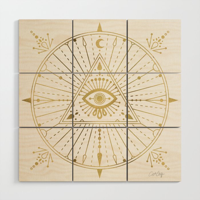 All-Seeing Eye Mandala - Gold Palette Wood Wall Art Gallery Image 1