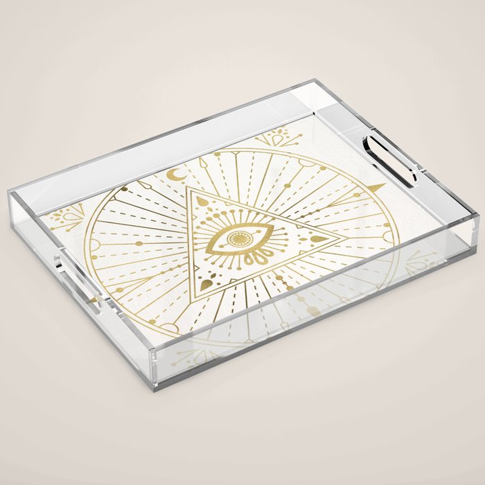 All-Seeing Eye Mandala - Gold Palette Acrylic Tray Gallery Image 1