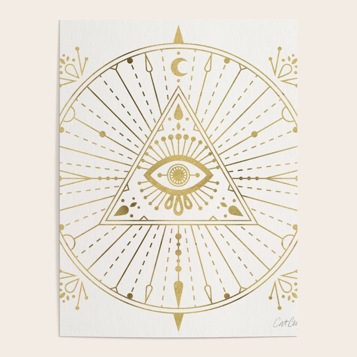 All-Seeing Eye Mandala - Gold Palette Poster Gallery Image 1