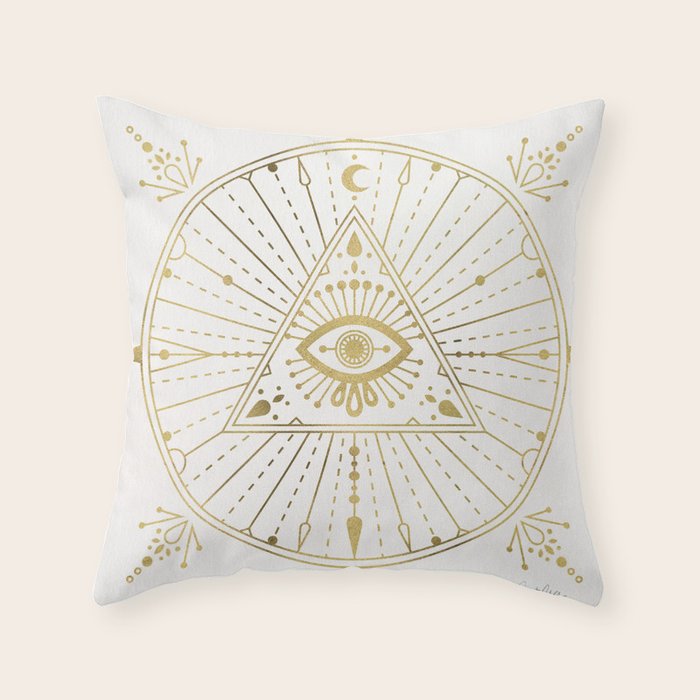 All-Seeing Eye Mandala - Gold Palette Throw Pillow Gallery Image 6