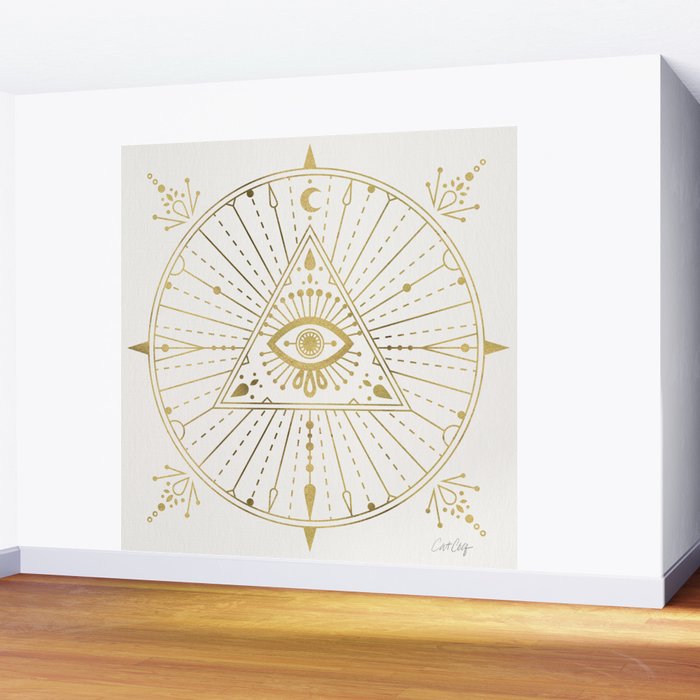 All-Seeing Eye Mandala - Gold Palette Wall Mural Gallery Image 2