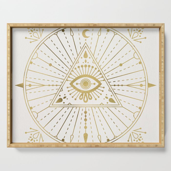 All-Seeing Eye Mandala - Gold Palette Serving Tray Gallery Image 1