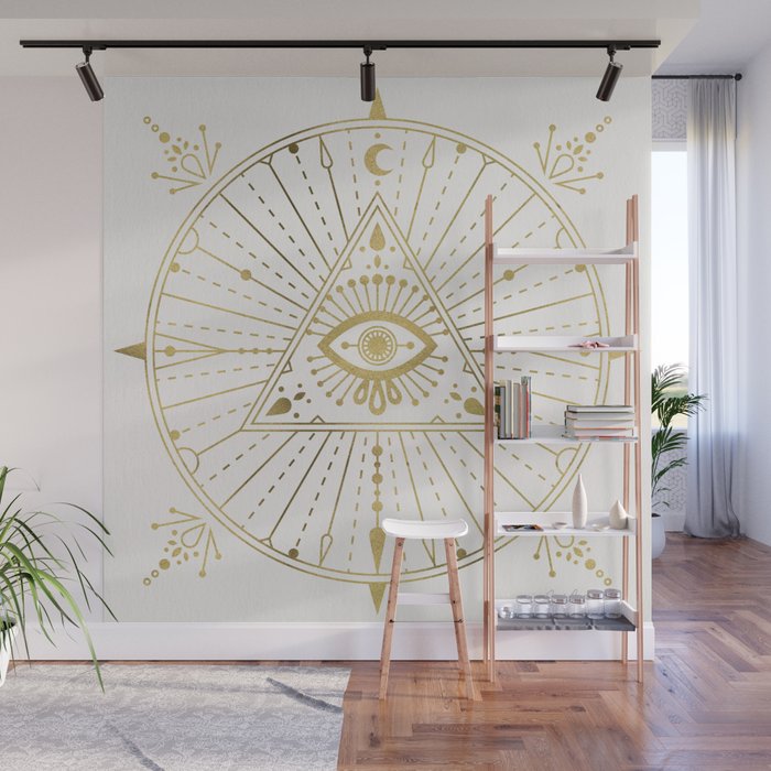 All-Seeing Eye Mandala - Gold Palette Wall Mural Gallery Image 1