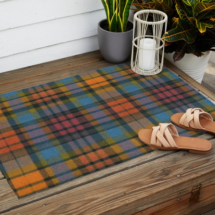 Colorful Tartan Plaid Pattern in Warm Autumn Outdoor Rug Gallery Image 2