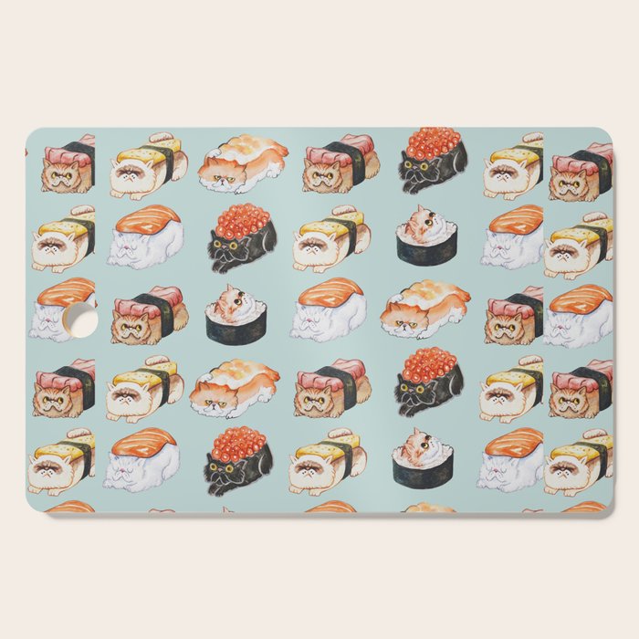 Sushi Persian Cat Watercolor Cutting Board Gallery Image 1
