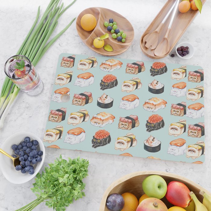 Sushi Persian Cat Watercolor Cutting Board Gallery Image 2