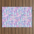Watercolor Sea Life Ocean Beach Outdoor Rug Gallery Image 1