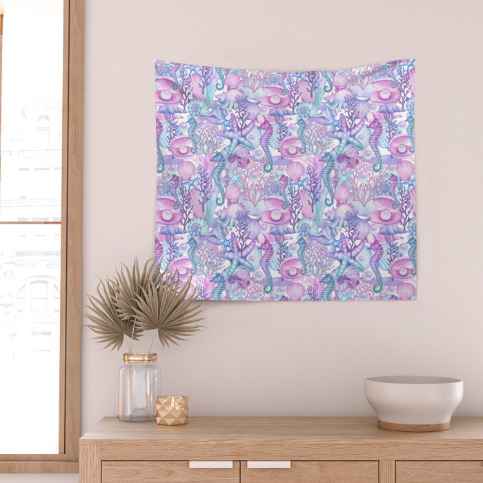 Watercolor Sea Life Ocean Beach Wall Tapestry Gallery Image 2
