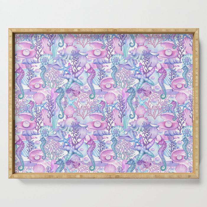 Watercolor Sea Life Ocean Beach Serving Tray Gallery Image 1