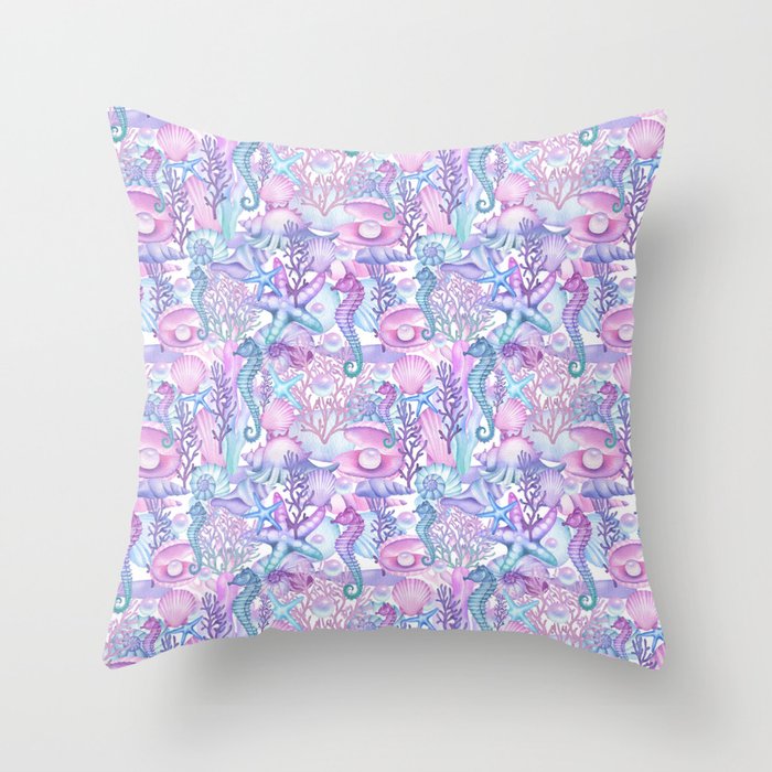 Watercolor Sea Life Ocean Beach Throw Pillow Gallery Image 1