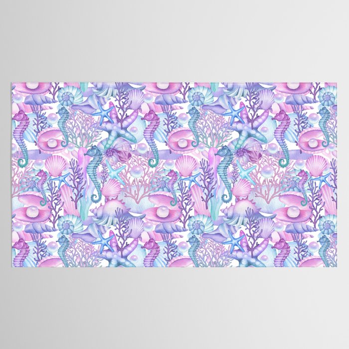 Watercolor Sea Life Ocean Beach Tablecloth Gallery Image 2
