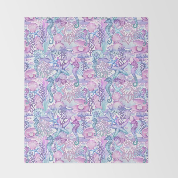 Watercolor Sea Life Ocean Beach Throw Blanket Gallery Image 2