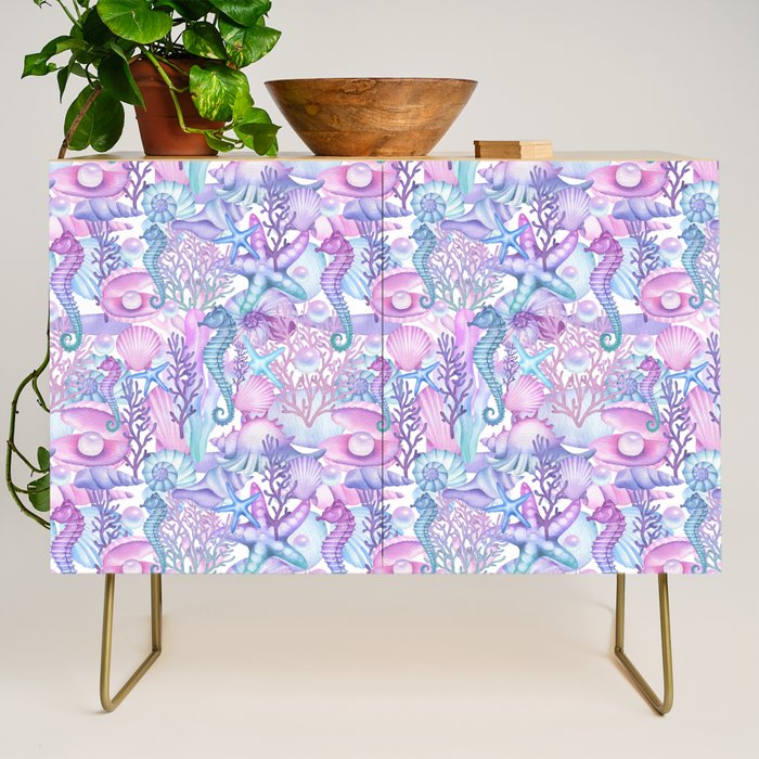 Watercolor Sea Life Ocean Beach Credenza Gallery Image 1