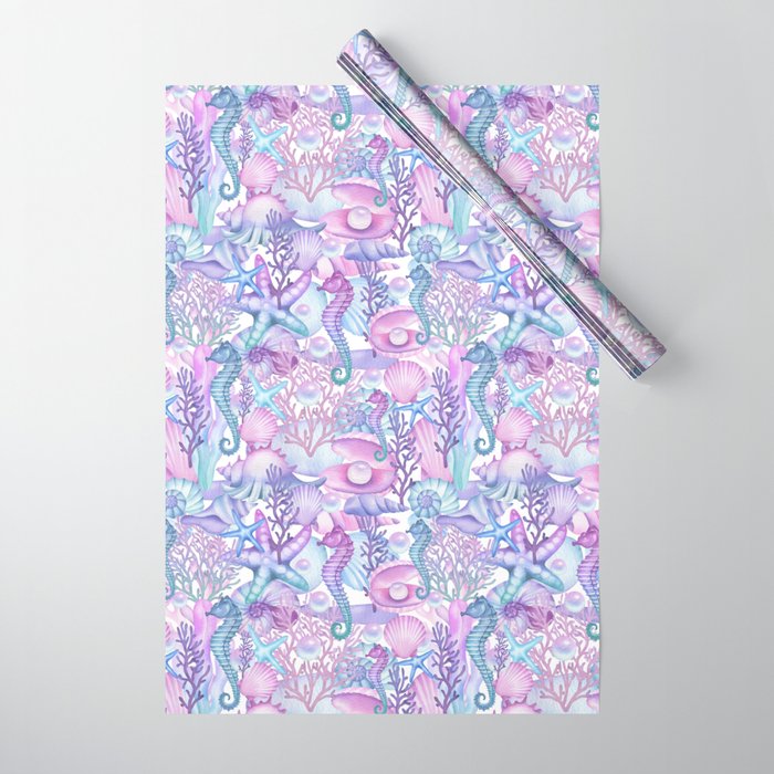 Watercolor Sea Life Ocean Beach Wrapping Paper Gallery Image 1