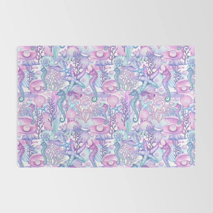 Watercolor Sea Life Ocean Beach Rug Gallery Image 2