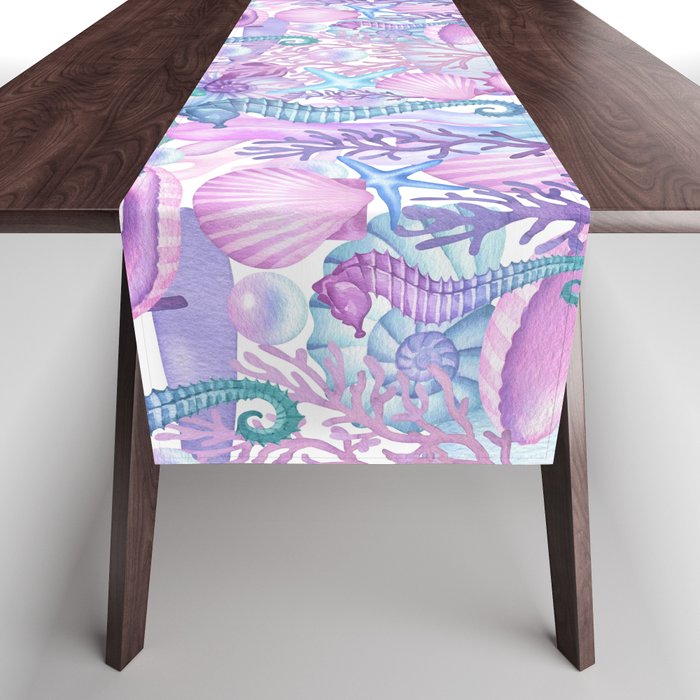 Watercolor Sea Life Ocean Beach Table Runner Gallery Image 1