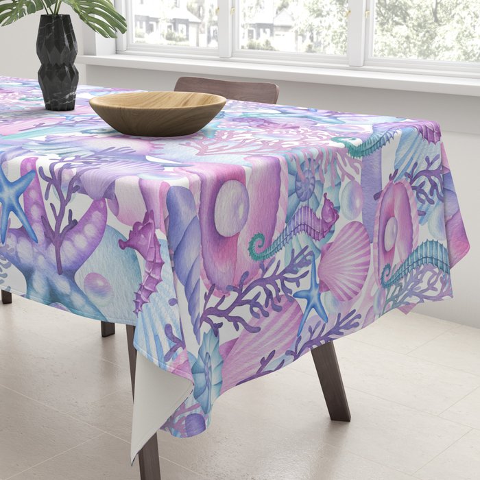 Watercolor Sea Life Ocean Beach Tablecloth Gallery Image 3