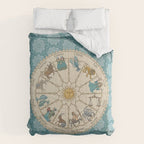 Vintage Astrology Zodiac Wheel on Teal Comforter Gallery Image 6