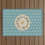 Vintage Astrology Zodiac Wheel on Teal Outdoor Rug Gallery Image 1