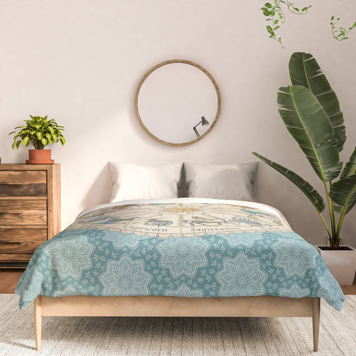 Vintage Astrology Zodiac Wheel on Teal Comforter Gallery Image 3