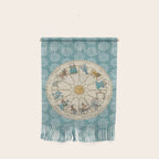 Vintage Astrology Zodiac Wheel on Teal Wall Hanging Gallery Image 1
