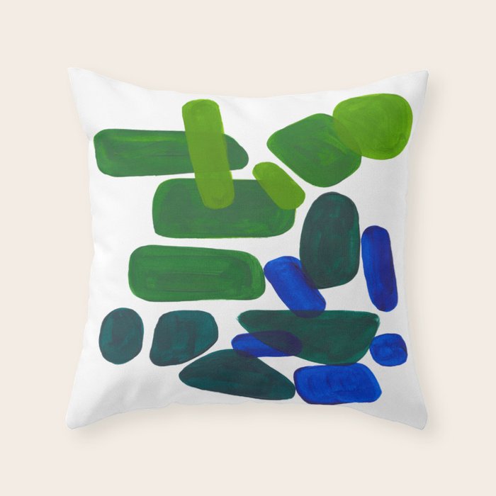 Mid Century Vintage Abstract Minimalist Colorful Pop Art Phthalo Blue Lime Green Pebble Shapes Throw Pillow Gallery Image 6