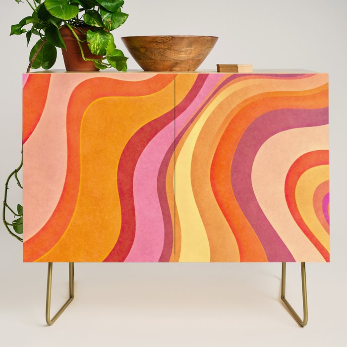 Retro Groovy Wavy Watercolor Color Block Hot Summer Vibes Credenza Gallery Image 1