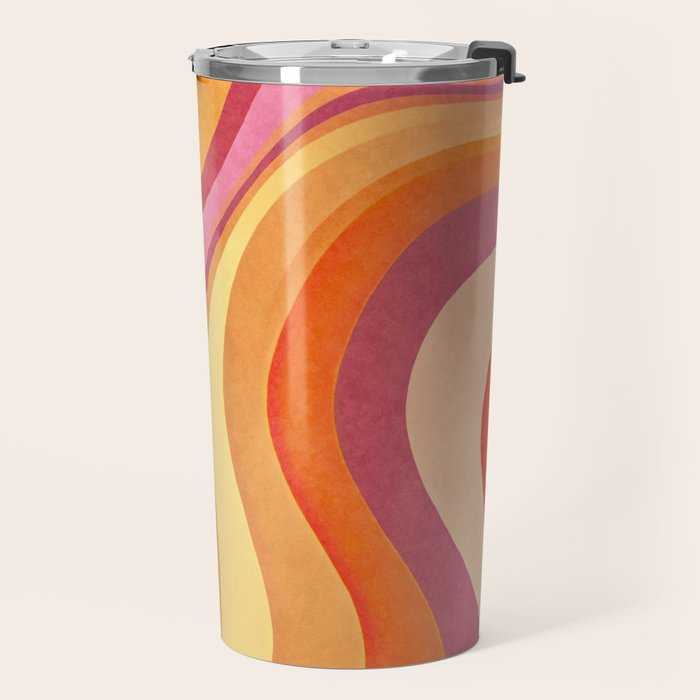 Retro Groovy Wavy Watercolor Color Block Hot Summer Vibes Travel Mug Gallery Image 2