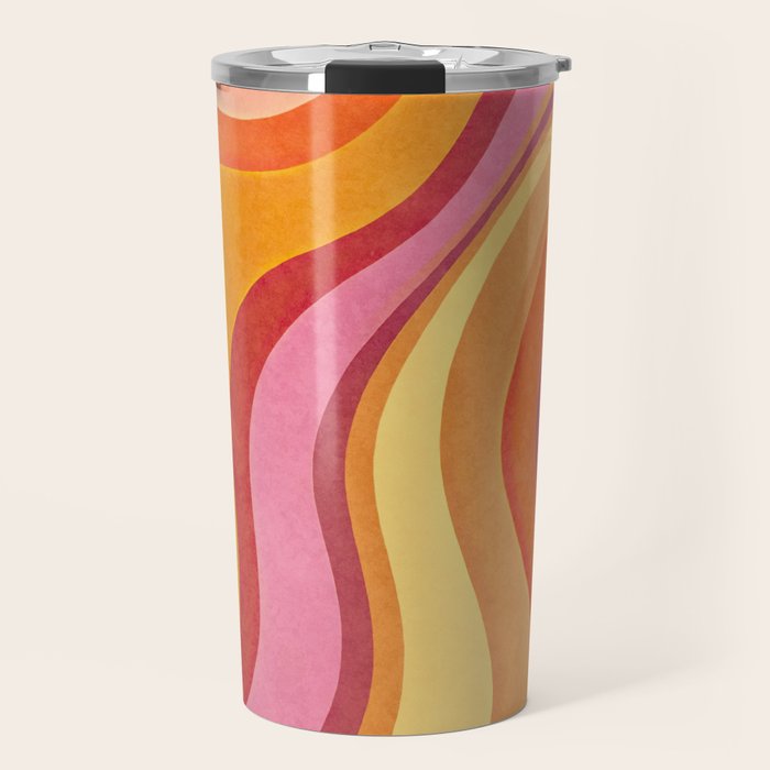 Retro Groovy Wavy Watercolor Color Block Hot Summer Vibes Travel Mug Gallery Image 1