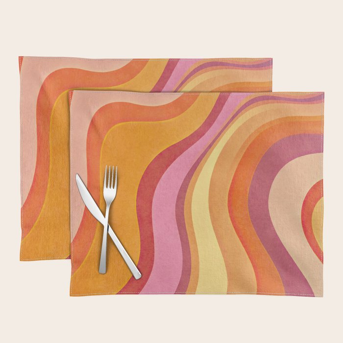 Retro Groovy Wavy Watercolor Color Block Hot Summer Vibes Placemat Gallery Image 1