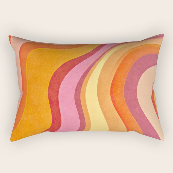 Retro Groovy Wavy Watercolor Color Block Hot Summer Vibes Rectangular Pillow Gallery Image 2