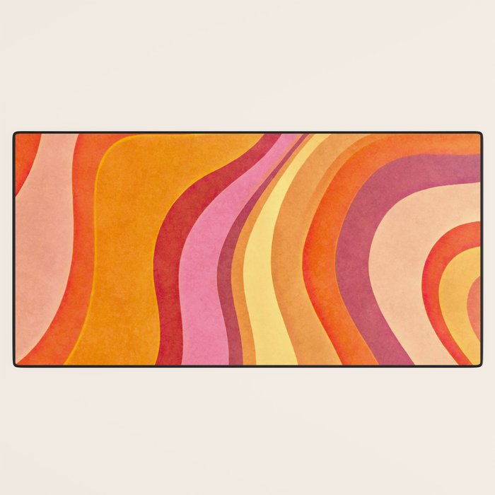 Retro Groovy Wavy Watercolor Color Block Hot Summer Vibes Desk Mat Gallery Image 3