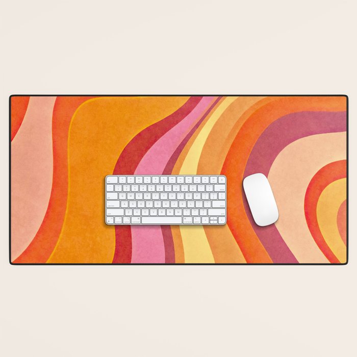 Retro Groovy Wavy Watercolor Color Block Hot Summer Vibes Desk Mat Gallery Image 1