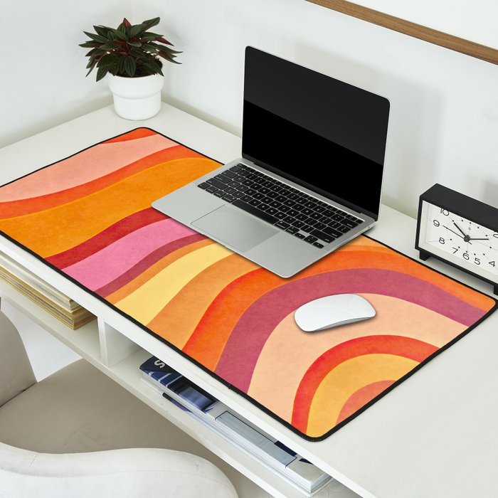 Retro Groovy Wavy Watercolor Color Block Hot Summer Vibes Desk Mat Gallery Image 2