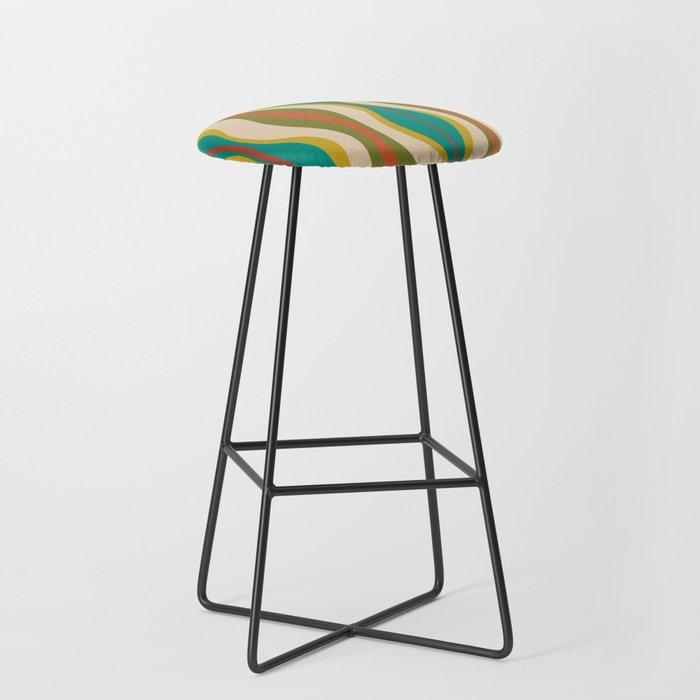 Mid-Century Modern Hourglass Abstract Pattern in Turquoise Teal, Orange, Mustard, Olive, and Mid Mod Beige Stool Gallery Image 1
