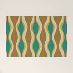 Mid-Century Modern Hourglass Abstract Pattern in Turquoise Teal, Orange, Mustard, Olive, and Mid Mod Beige Welcome Mat Gallery Image 1