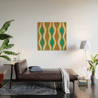 Mid-Century Modern Hourglass Abstract Pattern in Turquoise Teal, Orange, Mustard, Olive, and Mid Mod Beige Wood Wall Art Gallery Image 2