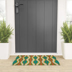 Mid-Century Modern Hourglass Abstract Pattern in Turquoise Teal, Orange, Mustard, Olive, and Mid Mod Beige Welcome Mat Gallery Image 3